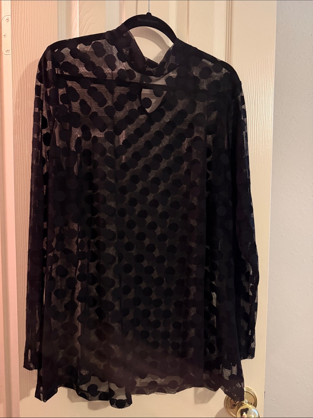 Lane Bryant Black Polka Dot Sheer Long-Sleeve Shirt - 26/28